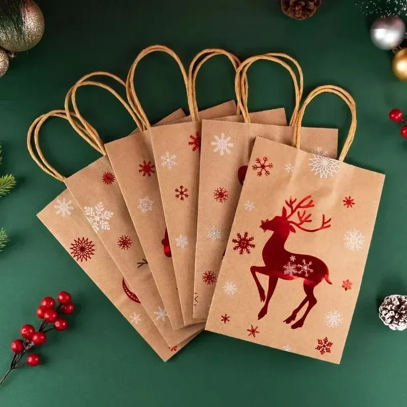 Hurtownia Kraft Torebki z uchwytami na prezenty Christmas Party Candy Cookie Packaging Treat Pouch Cute Santa Claus Snowman Decoration Supplies — zdjęcie 4