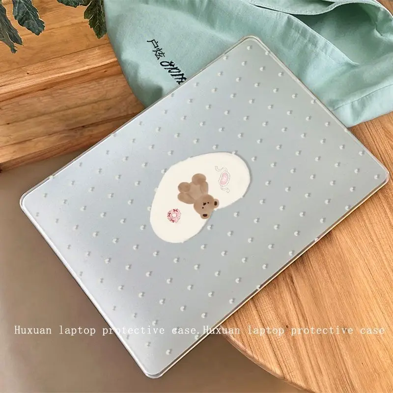 Korean Love Bear Case for Macbook Air 13 M5 M1 Pro 14 M4 13M3 15 16 M2 Mac Hard Shell Accessory Cover A1278A1369 A1466 A3429 Neo