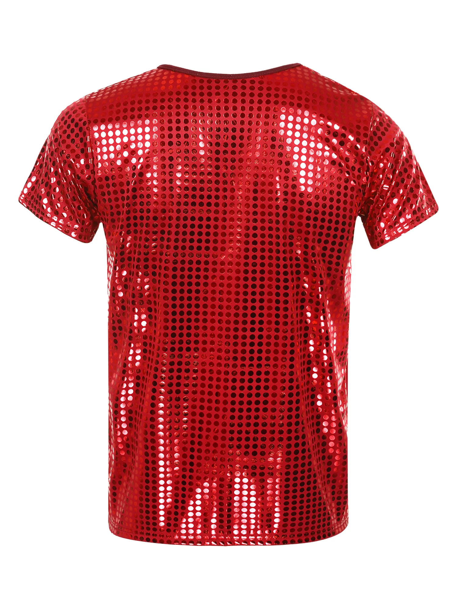 Mens Dance T-Shirt Sparkle Sequin Tops Round Neck Short Sleeve Performance Tops Nightclub Festivals Costumes Clubwear