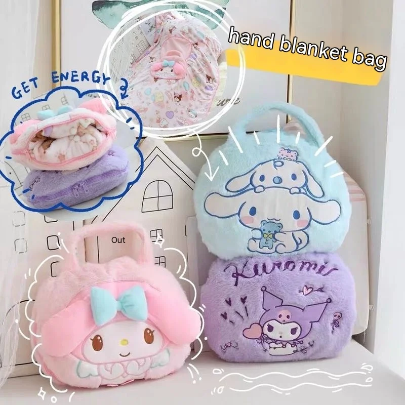 New Sanrio Kawall Cinnamoroll Cartoon My Melody Home Small Blanket Handbag Anime Figure Portable Office Pillow Napping Blanket