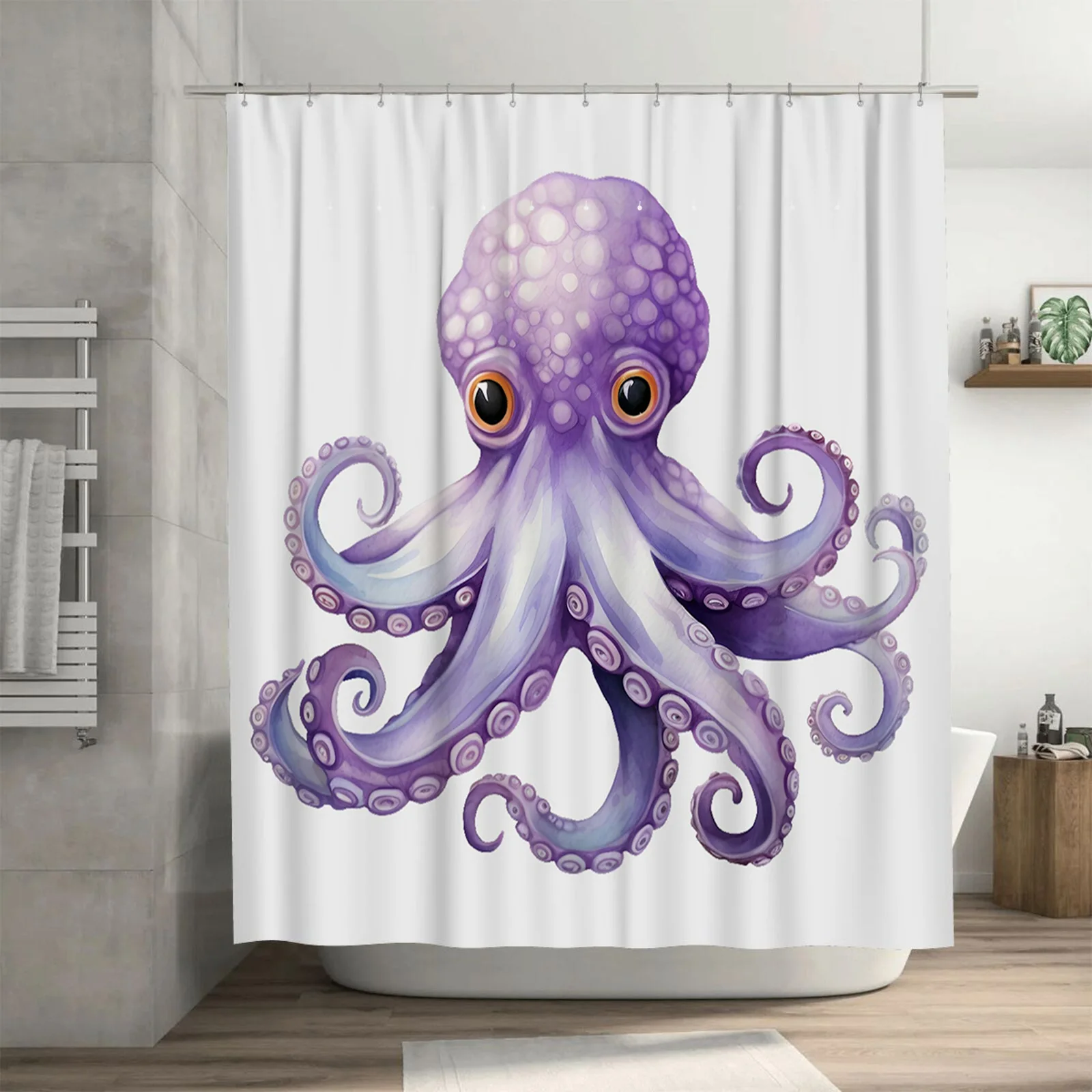 Vivid Purple Octopus Shower Curtain - Detailed Sea Creature Design for a Unique and Artistic Bathroom Décor