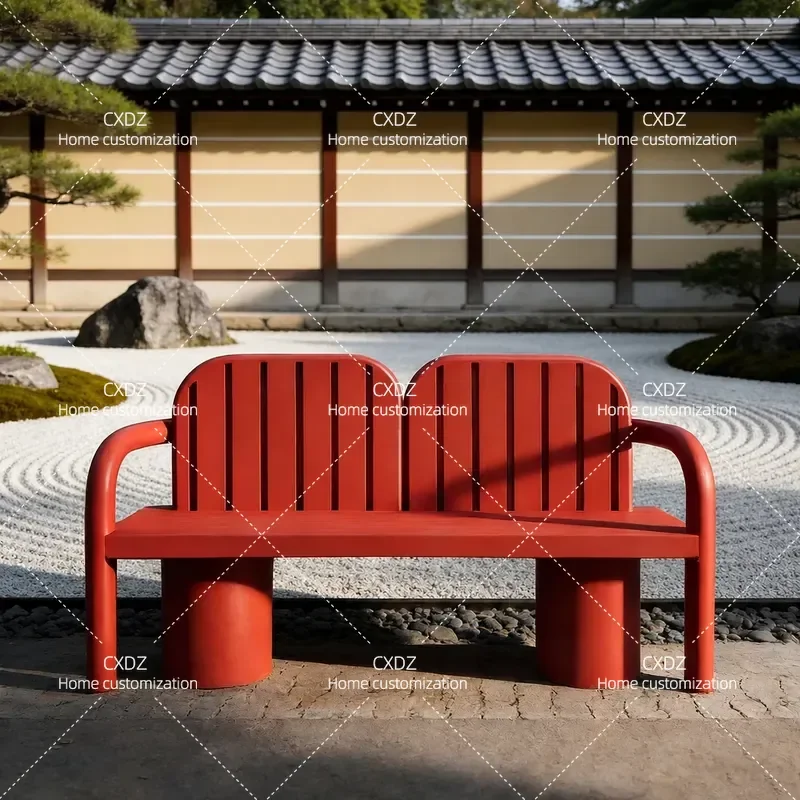 Outdoor Red Double Seat Bench Park Chair for Shopping Mall Community Courtyard Square Leisure Public Seating
