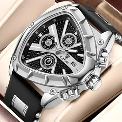 LIGE Top Brand Luxury Triangle Quartz Mens Watches Sports Silicone Waterproof Man Wristwatch Calendar Chronograph Male Clock