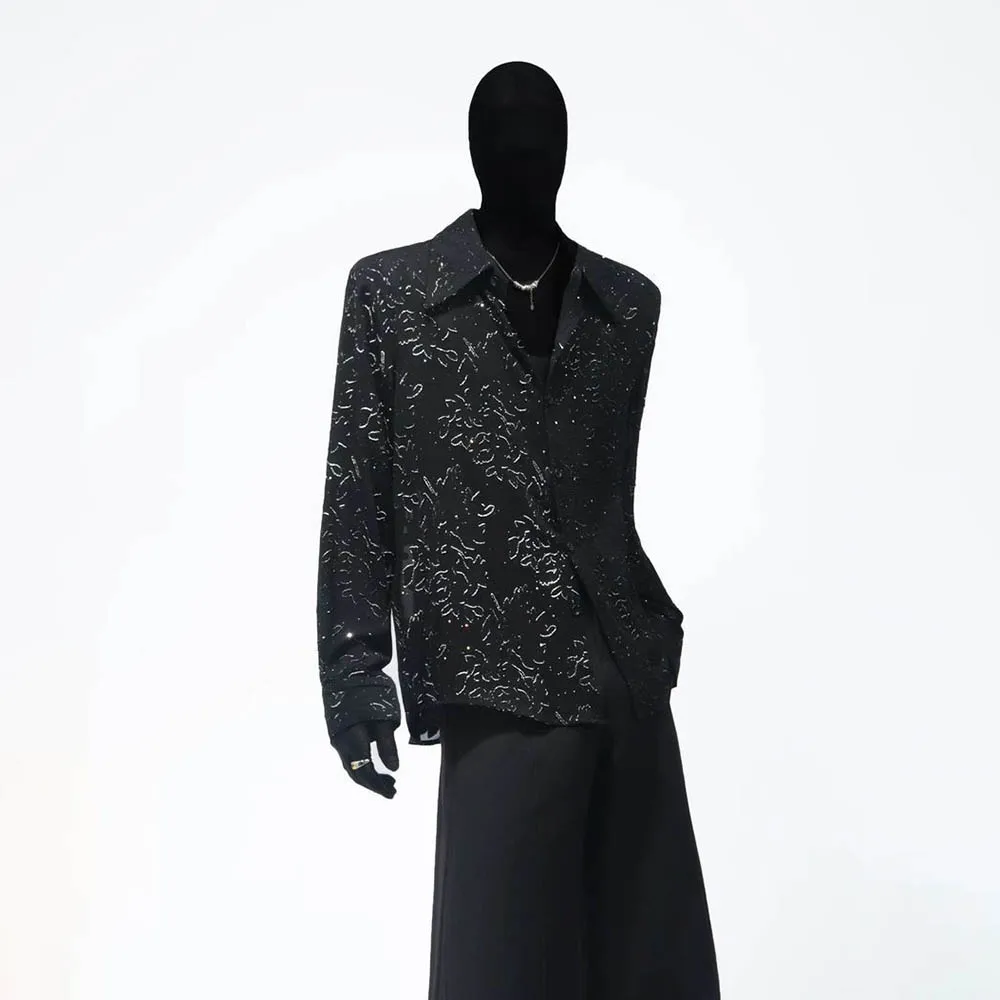 

Mens Shirt Embroidered Shoulder Pad Shirt Summer Fashion Breathable Dark Style Youth Long-Sleeved Top Men'S Clothing 2025 New