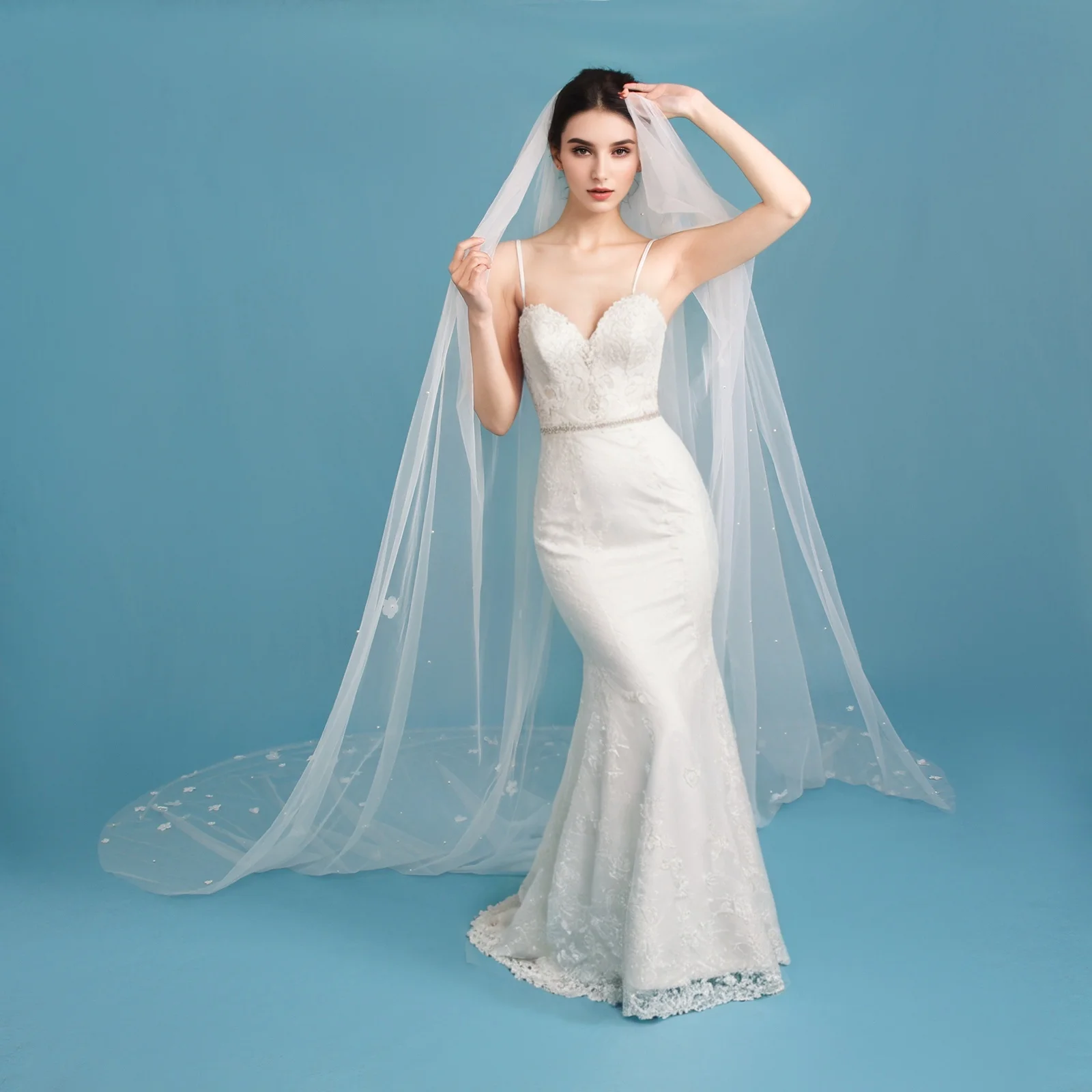 

Фата для соборной свадьбы, украшенная бабочками и цветами, 300 см, свадебный аксессуар белого цвета слоновой кости с расческой для волос G47