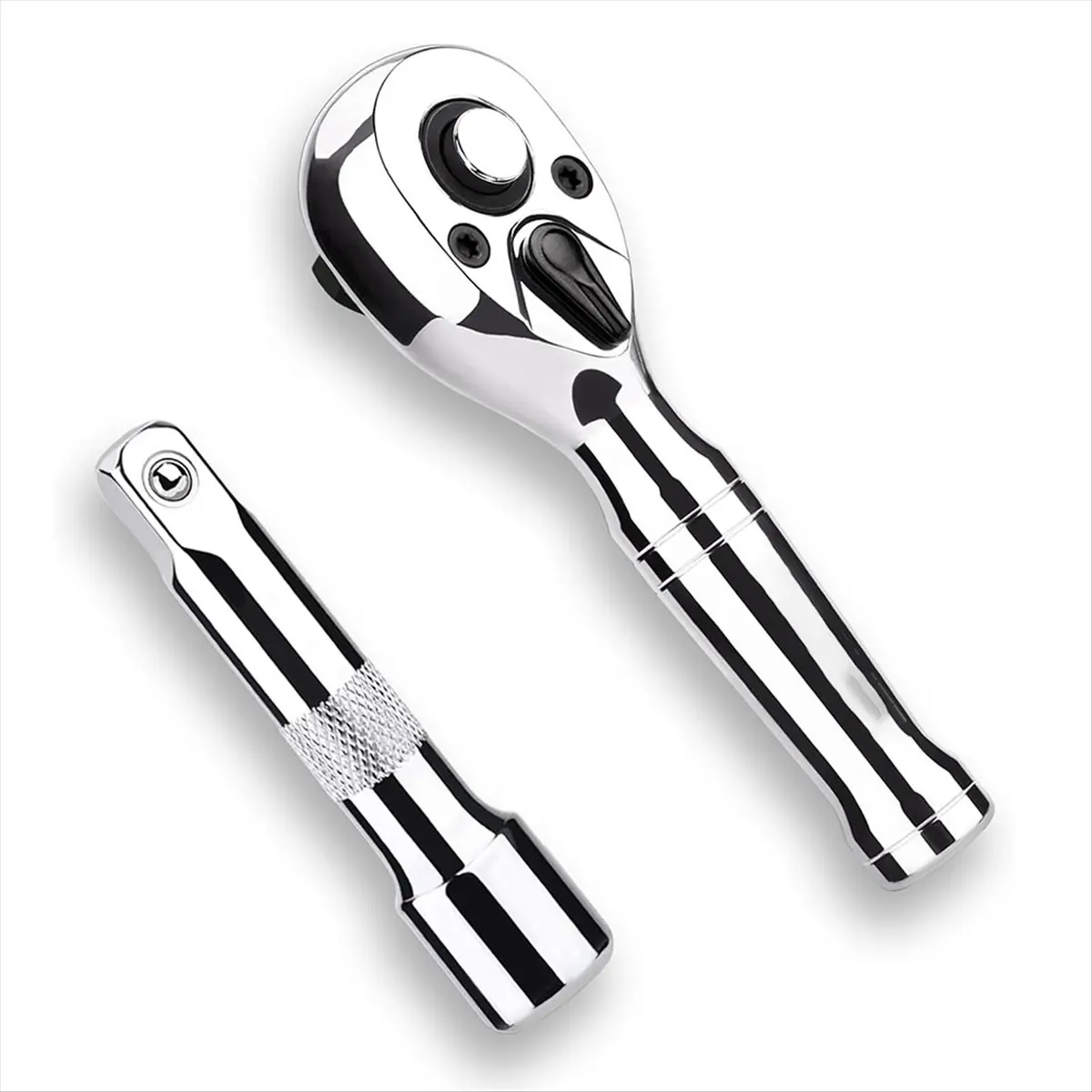 Rank! Stubby Ratchet Set-3/8In Drive Ratchet Handle with Extension Bars,72-T Reversible Quick Release Head Mini Ratchet Wrench
