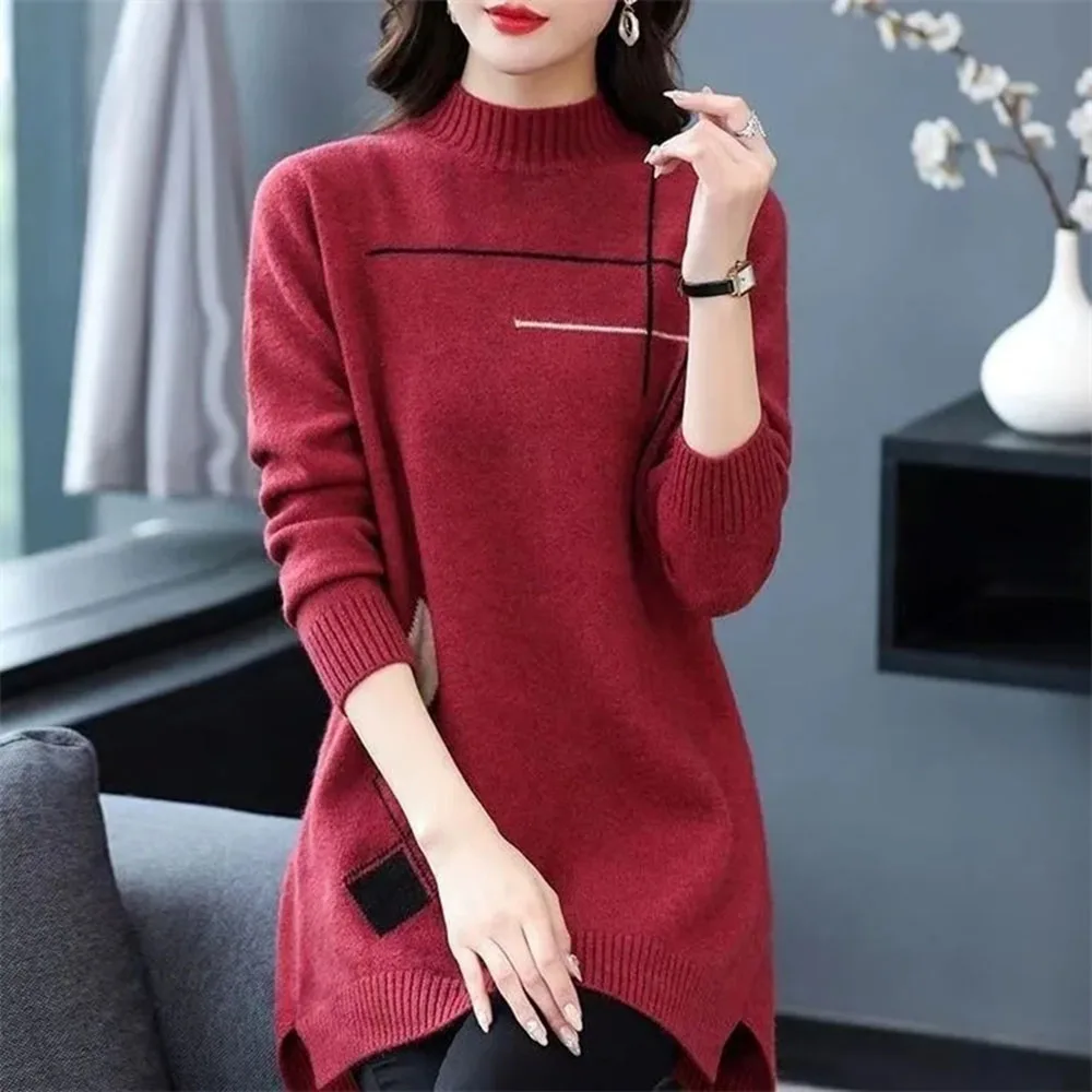 2026 Autumn Winter New Fashion Sweater Skirt Female Long Coat Women Pullover Jacket Add Velvet Padded Knitwear Bottoming Shirt
