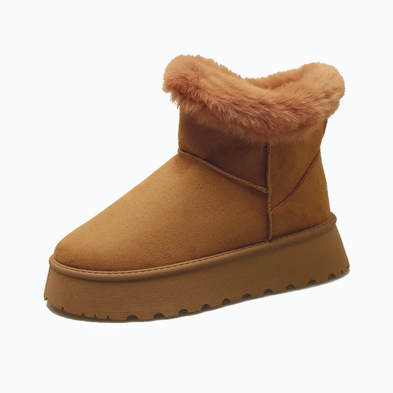 2026 New Korean Style Women's Boots Winter Warm Furry Snow Boots Round Toe Slip-On Comfortable Leisure Pure Color Short Boots