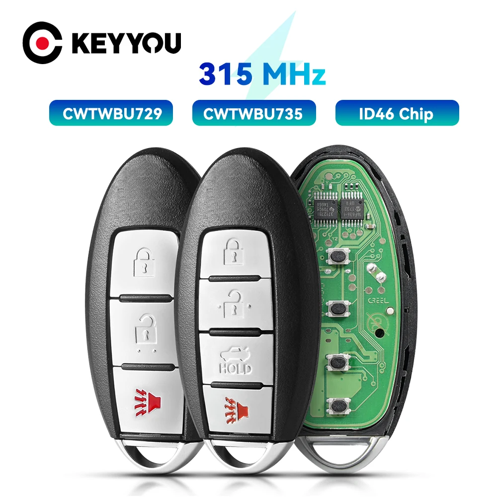 

KEYYOU с батареей CWTWBU729/CWTWBU735, автомобильный дистанционный ключ, 315 МГц, 46 чипов, для Nissan Teana Altima Maxima Armada Xtrail Rogue Versa