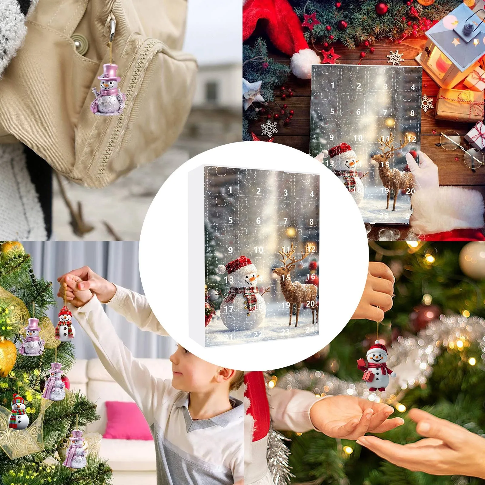 Christmas Holiday Advent 2024 Calendar Christmas Snowman Playing Baby Pendant 2D Decoration Set Holiday 3 Minute Sand Timer