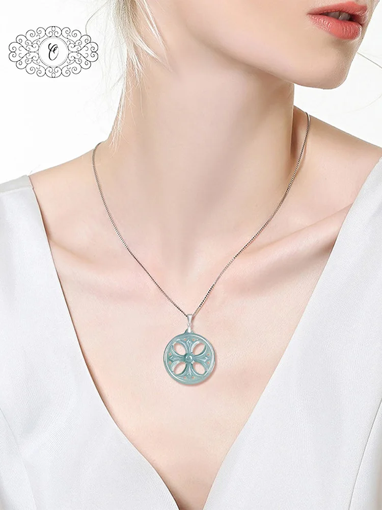 

Elegant Blue - water Jade Cross Pendant | Natural A - grade Jade Jewelry with 925 Silver & Titanium Steel, Spiritual Style