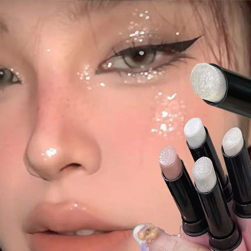 グリッターハイライターアイシャドウスティックピンクホワイトティント防水スパークリングゼリーアイシャドウペン真珠光沢のある明るく輪郭メイクアップ