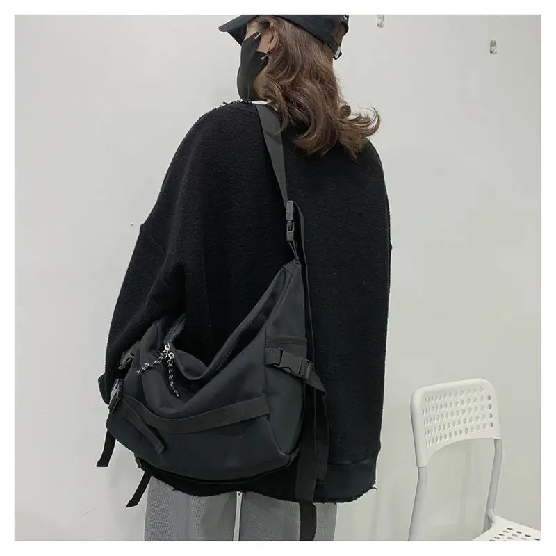 Bolso bandolera de un solo hombro para mujer, bandolera de nailon de lona de gran capacidad, ligero, todo en uno, herramientas funcionales para estudiantes, nueva moda