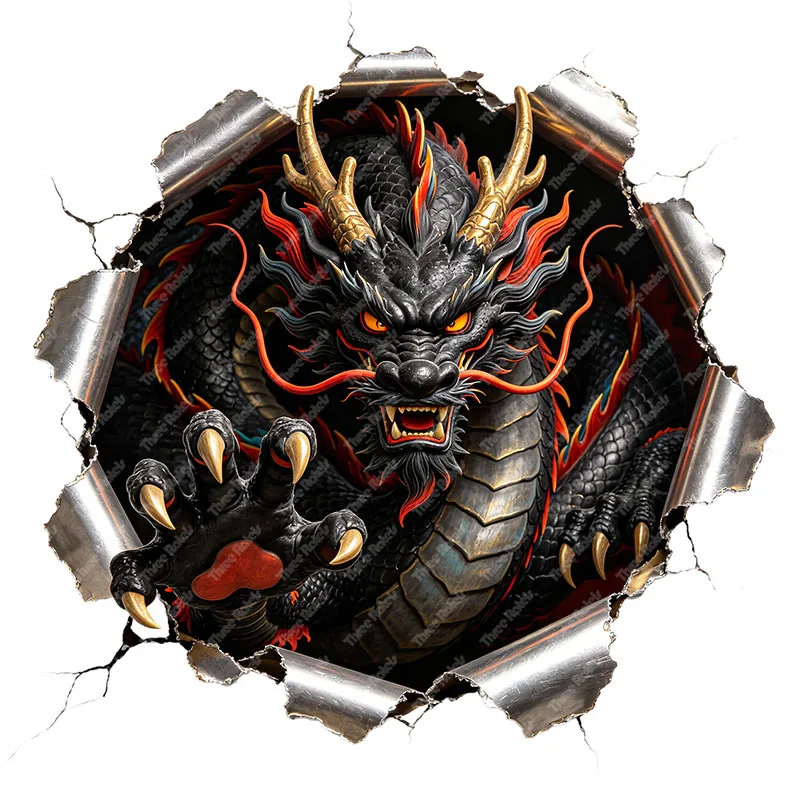 Three Ratels CAB66 fierce Dragon Hole breaking stickers for home decoration wall stickers Car decals