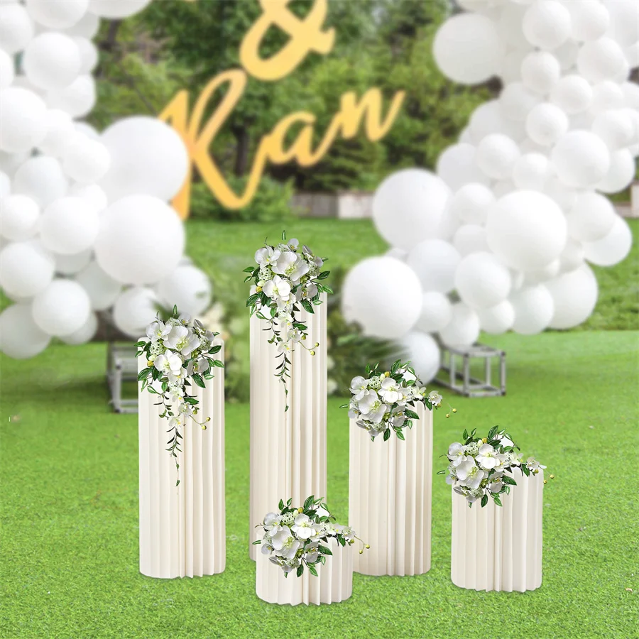 3Pcs/5Pcs Wedding Centerpieces Cardboard Vases - Foldable Pedestals Columns Display Flowers Stand for Party Tables Decorations