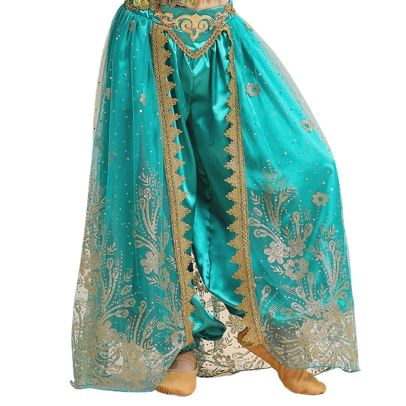 هالوين الاطفال العربية تأثيري الأميرة الغريبة العرقية الياسمين زي الرقص الشرقي الهندي ساري بوليوود فانوس بنطال ذو قصة أرجل واسعة #1