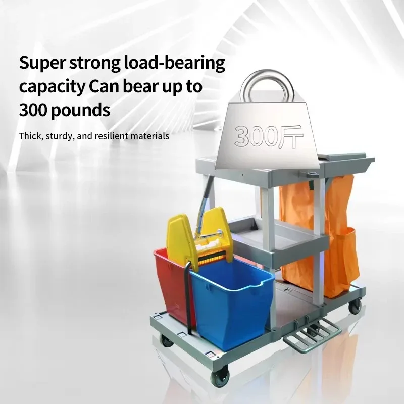 YJ-07 Series Plastic Hand-Pushed Utility Cart with Linen Bag Multi-Functional Cleaning Tools for Hotel Room Property Maintenance