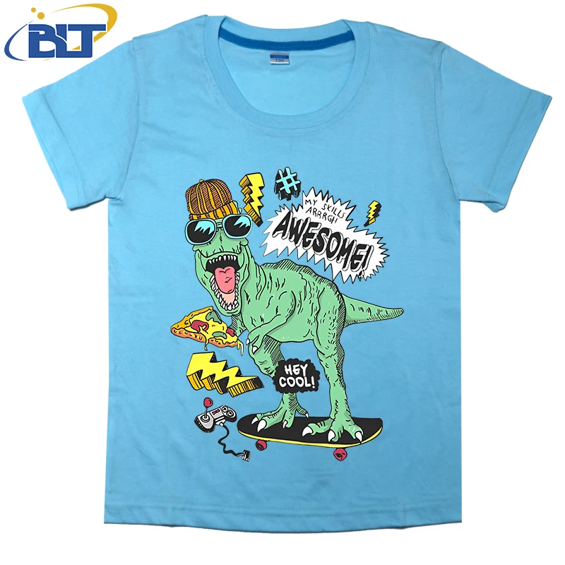 Camiseta con estampado de dinosaurio para niños, top informal de manga corta de algodón de verano, adecuado para niños y niñas