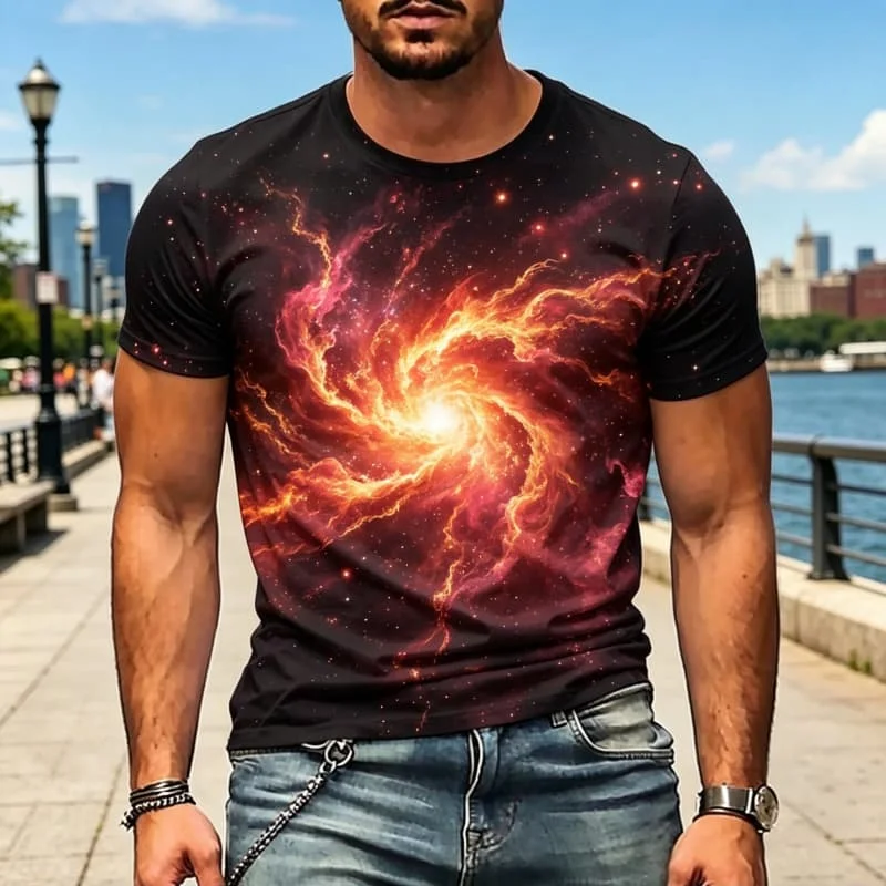 Men's Cosmic Galaxy and Nebula Print Casual T-Shirts, Short Sleeve Crew Neck Tops for Space and Sci-Fi Lovers