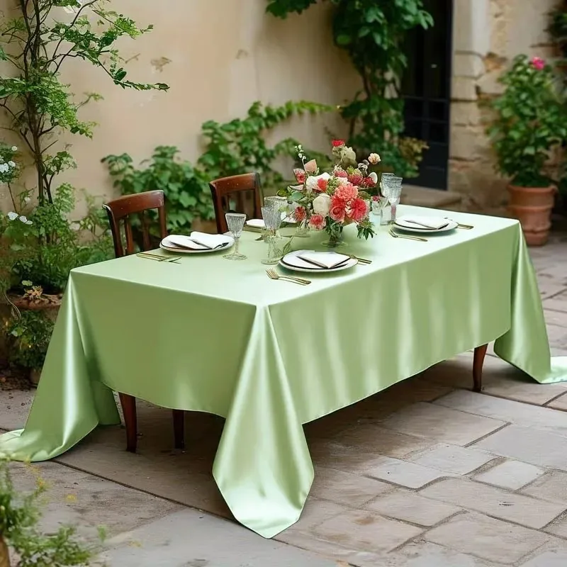 VIKAMA Sage Green Satin Tablecloth Rectangle Shiny Smooth Silk Table Cover for Wedding Party Banquet Dining Room Decor