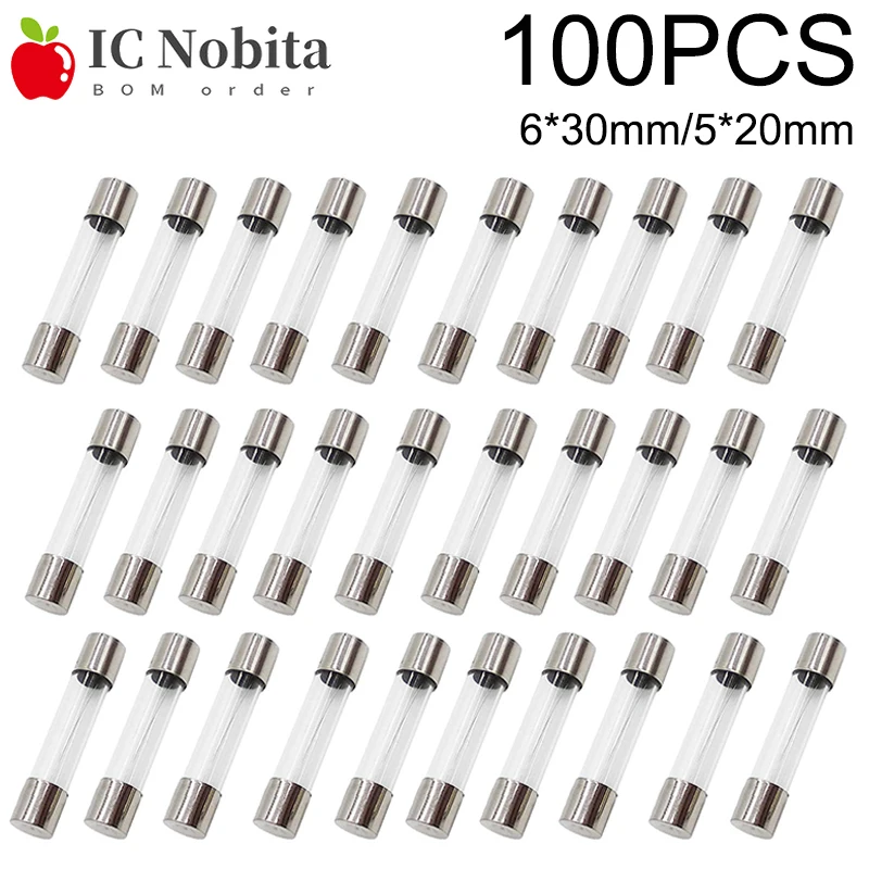 100PCS 5*20mm 6*30mm Glass Fuse Fast Quick Blow Fuses 0.2A 0.25A 0.3A 0.5A 1A 1.5A 2A 3A 4A 5A 6A 7A 8A 10A 15A 20A 25A 30A 250V