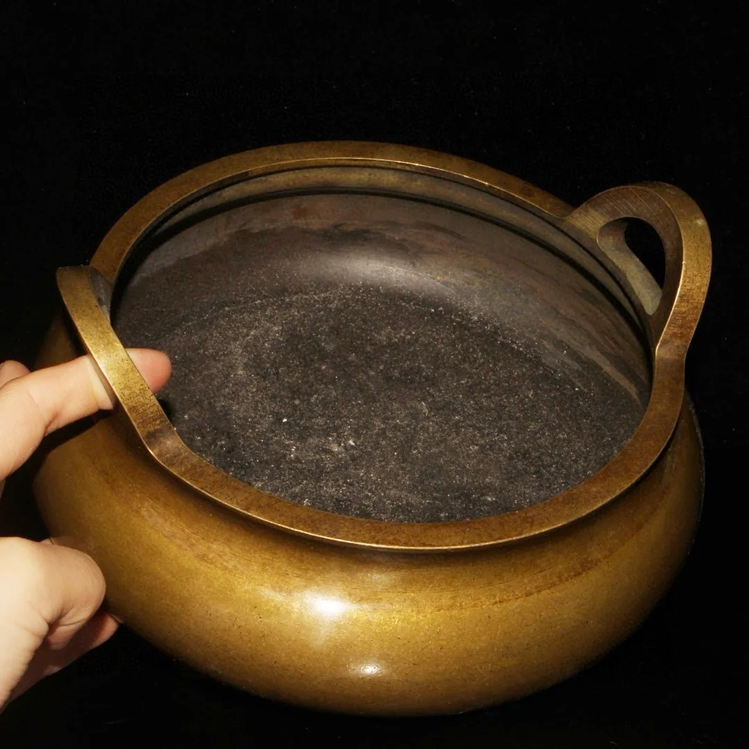 Pure copper ingot double ear circular incense burner, home Buddha statue, incense burner decoration