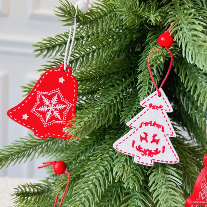 Wooden Snowflake Reindeer Five Pointed Star Bell Small Pendant Christmas Tree Decorations Accessories