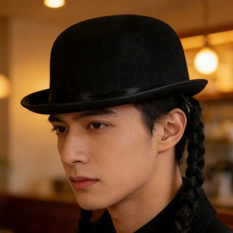 Classical Tall Hat With Decorative Braid Multiuse Design Bowler Cap For Party