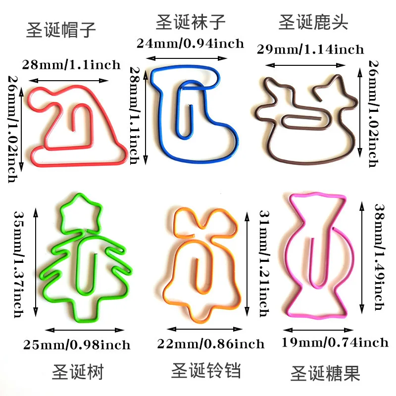 50/30pcs 크리스마스 트리 금속 소재 벨 엘크 모양 종이 클립 재미 있은 Kawaii 북마크 사무실 학교 편지지 마킹 클립