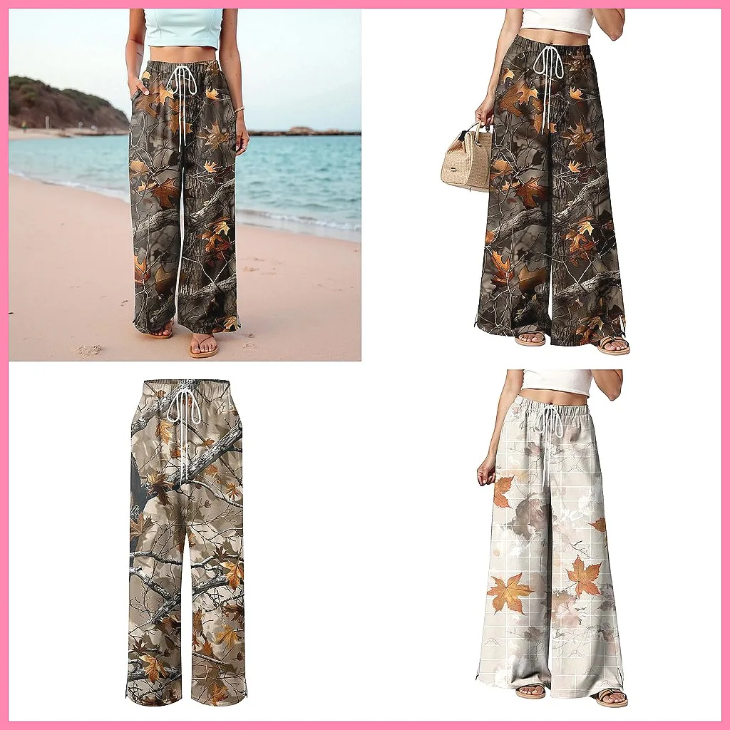 

Women's High Waist Palazzo Pants - Boho Wide Leg Summer Pants for Beach Vacation & Casual Outfits