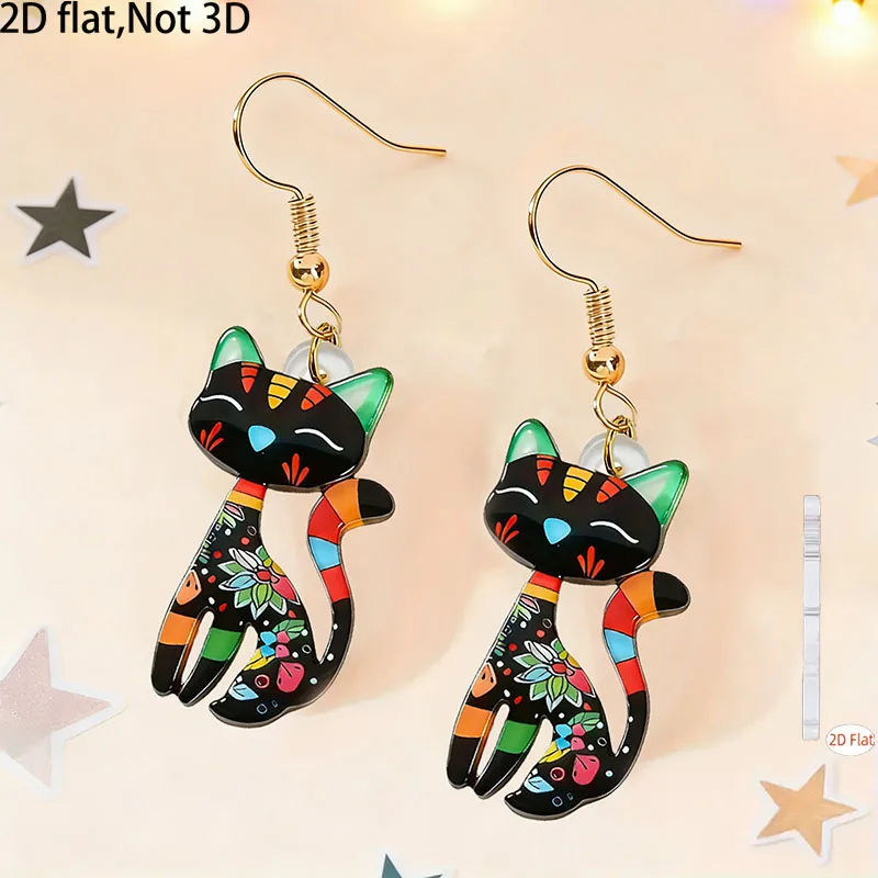 2pcs Cute Cartoon Cat Design Acrylic Pendant Earrings