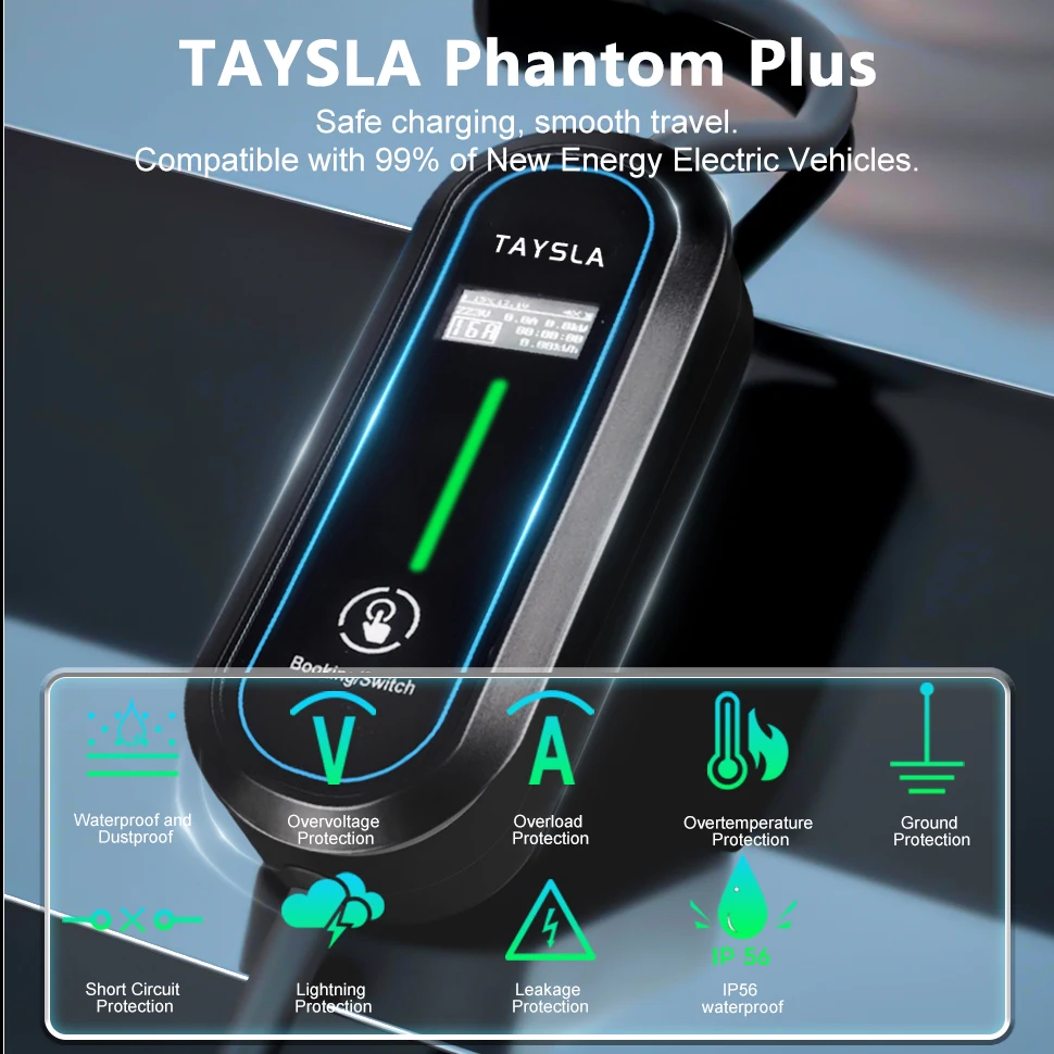 TAYSLA Portable EV Charger 16A 3.5KW Type2 IEC62196 Type1 SAE J1772 Fast Charging Box EU Plug for Electric Cars