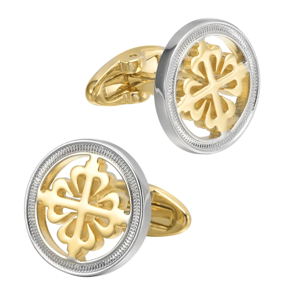 Hollowed-out Pattern Cufflinks Stitching Exquisite Pattern Round Style Business Formal Wear Wedding Banquet Cufflink Accessories