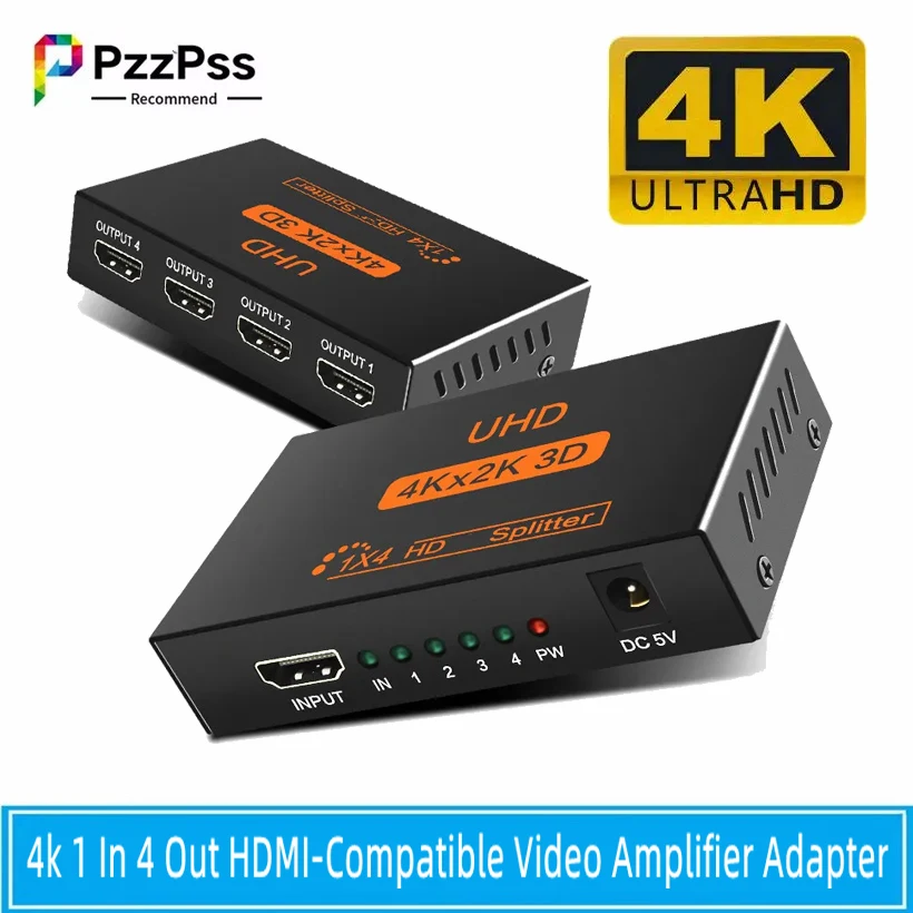 PzzPss Full HD 4k 1 In 4 Out HDMI-Compatible Video Amplifier Adapter Splitter 5 In 1 Out Switcher For 1080P HDTV DVD PS3 XBOX