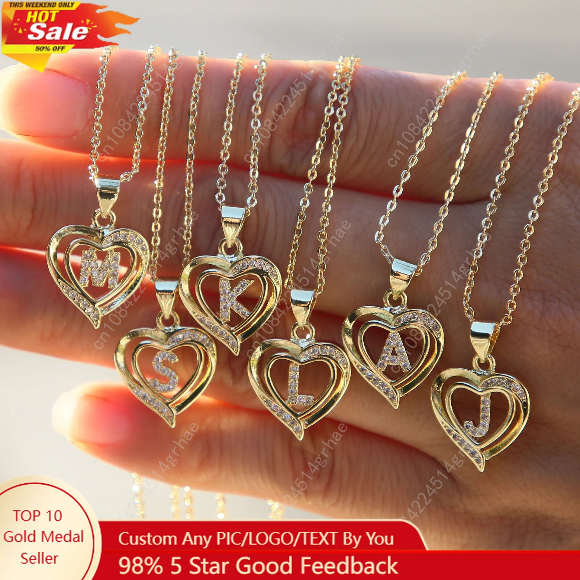 

A-Z English Letter Initial Necklace 18K Gold Plated Necklace Micro Setting Zircon Heart Necklace for Women