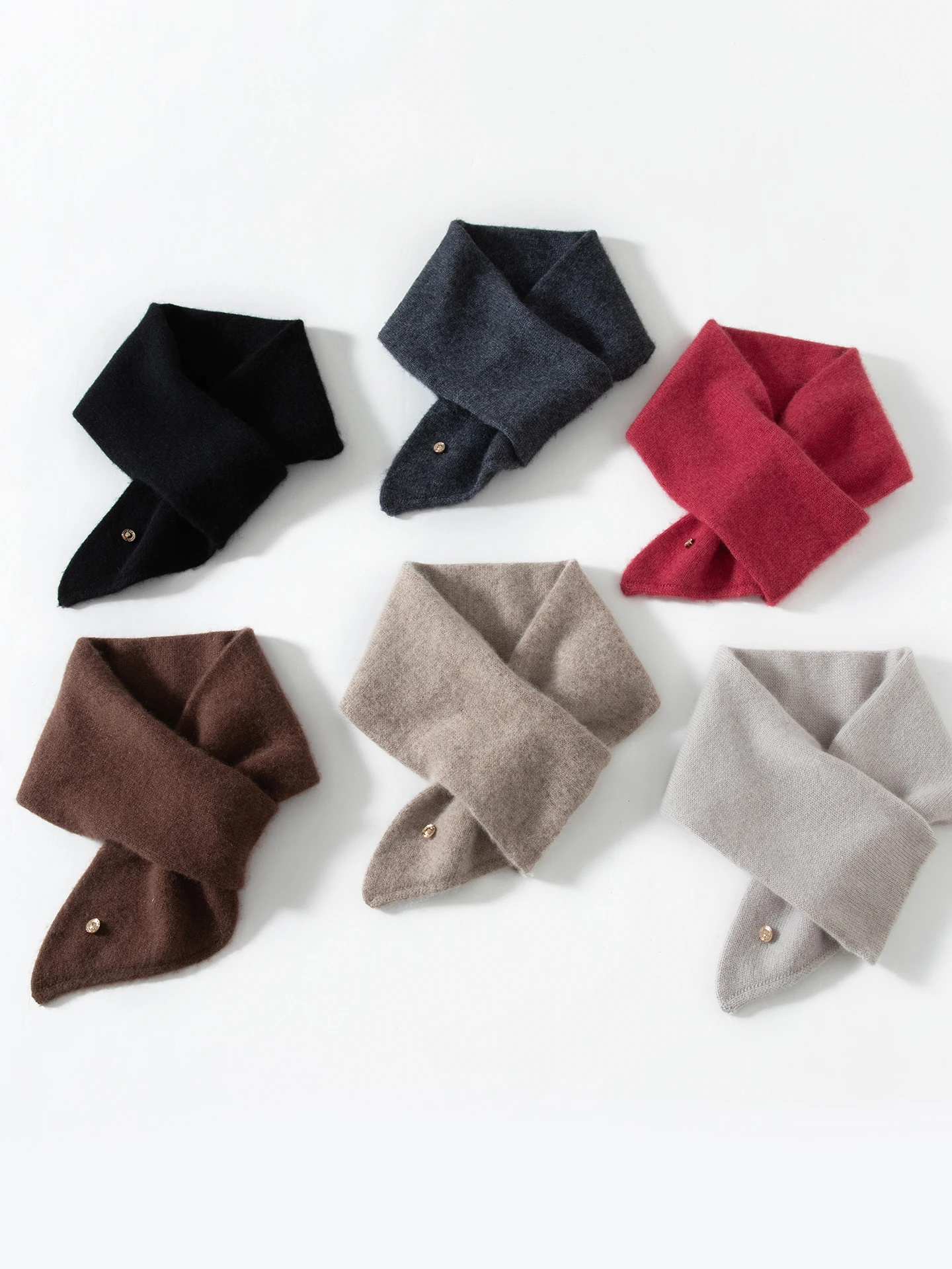 Autumn Winter 100% Merino Wool Knit Scarf for Women Small Cross Button Neck Wrap Soft Warm Short Scarves Lady Clothes Daily Wear
