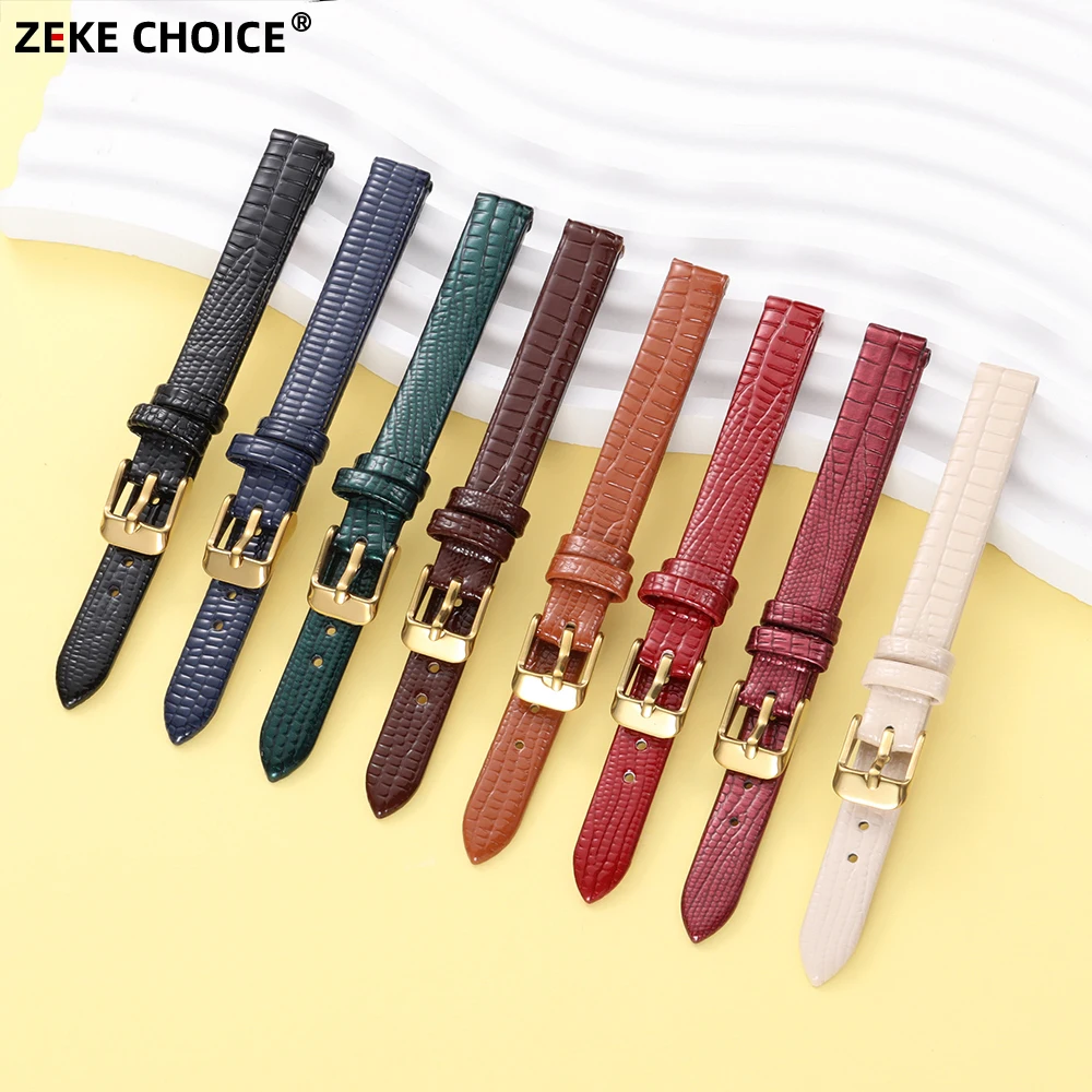 10mm 12mm 14mm 16mm Lizard Texture Leather Watchbands Pin Buckle Watch Strap for Women and Man Soft Replacement Wristwatch Band