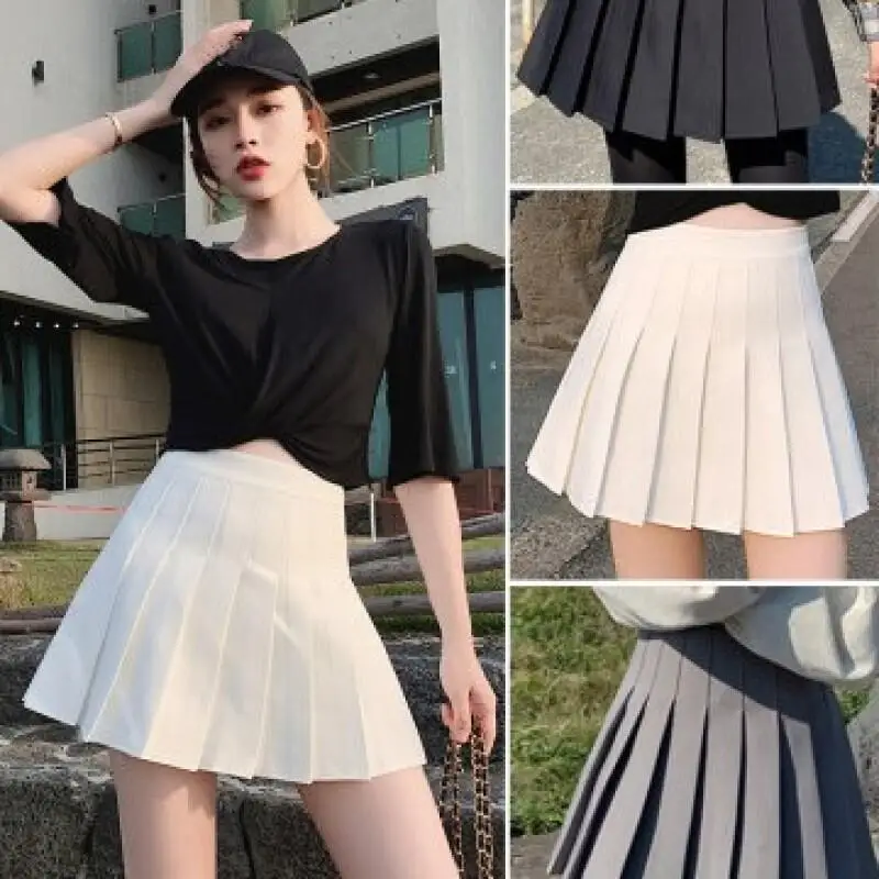 

Korean version zipper button pleated skirt JK uniform skirt spring and summer new fashion versatile high waist half length skirt