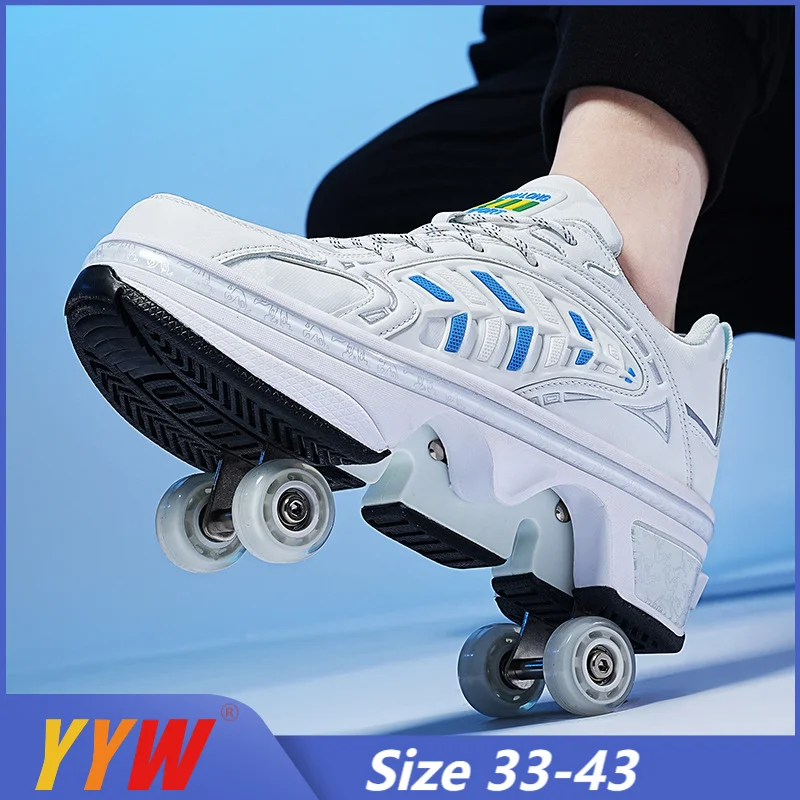 Deformation Parkour Shoes Four Wheels Rounds Of Running Shoes 2025 Casual Sneakers Unisex Deform Roller Shoes Skating Shoes