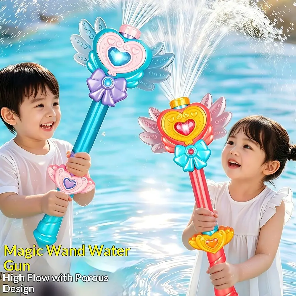 

Colorful Lights Kids Water Gun Rotating Nozzle Multi Hole Spray Fairy Water Blaster Princess Style Pull Type Magic Wand Toy