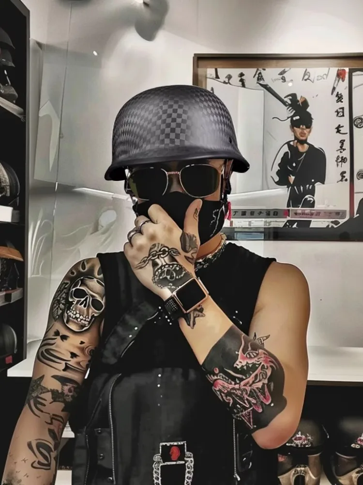 

Forged carbon fiber German soldier helmet retro helmet old-fashioned motorcycle helmet scooter light half face collision helmet