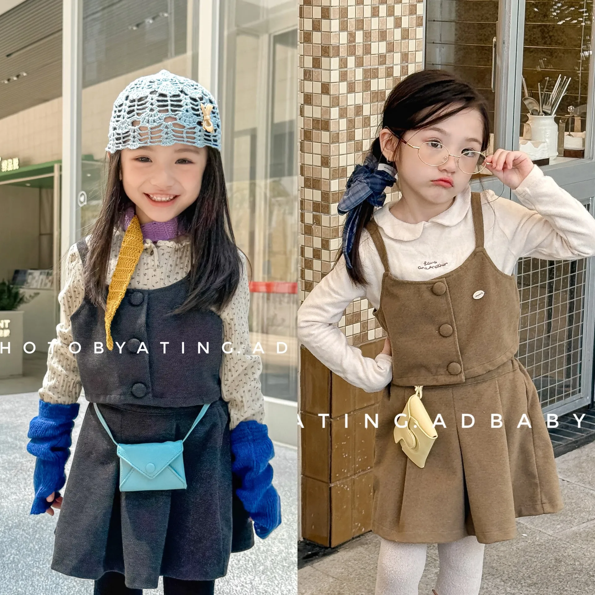 Autumn and winter new children's clothing Korean version of girls' woolen suit winter two-piece vest culottes