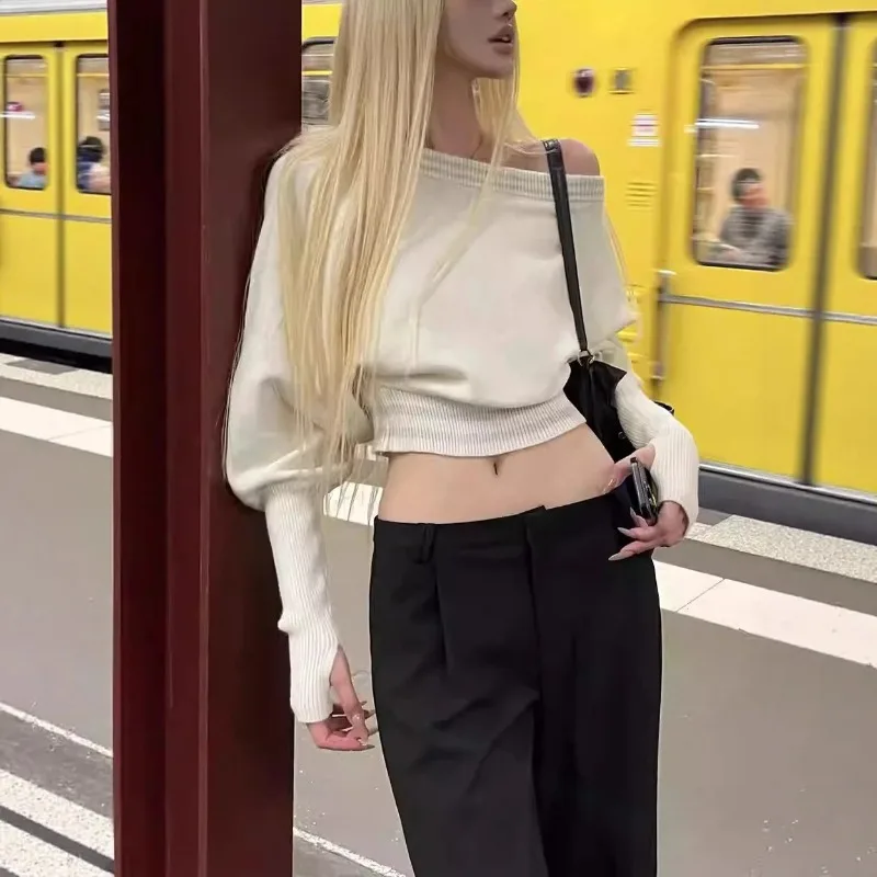 

Уютный стиль, осенний новый свободный повседневный вязаный свитер с завязками на плечах и длинным рукавом, удобный рукав «летучая мышь» для женщин