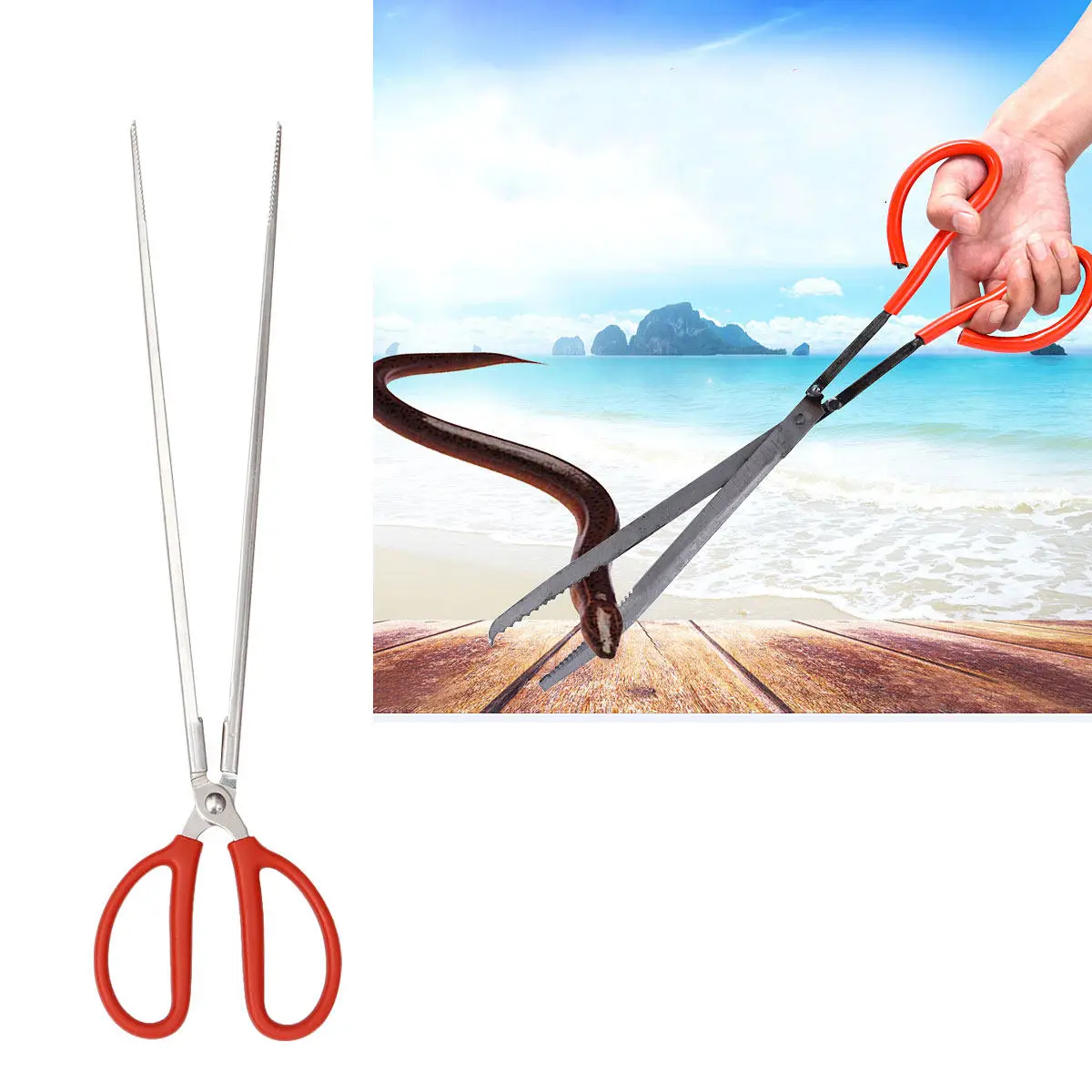 2Pcs Stainless Steel Crab Tongs Eel Mud Fish Clamp Garbage Grabber Tool Long Reach Scissor Design for Yard Cleanup Parking
