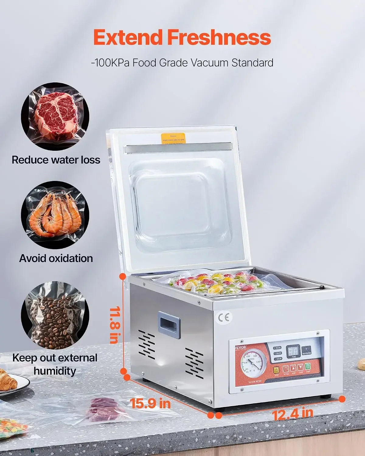 Chamber Vacuum Sealer 260W Sealing Power 10.2 Inch Sealing Length | Vacuum Packing Machine for Wet Foods, Meats, Marinades and M
