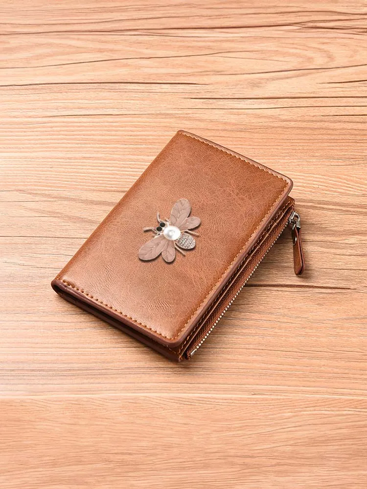 Card ID Holders: Women's PU Wallet with Bank ID Bag Niche Design Elegant Butterfly Gold Decor