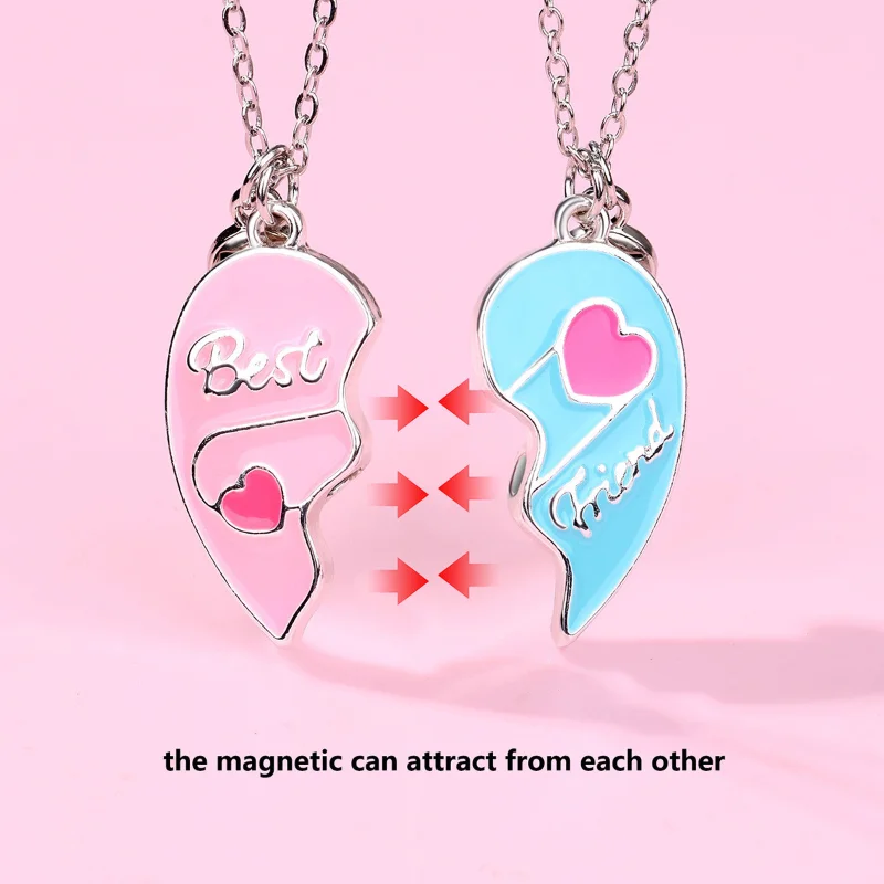 2PCS Matching Magnet Necklace for Best Friend 2, Puzzel Heart Friendship BFF Pendant Necklaces Gifts for Boys Girls Sisters