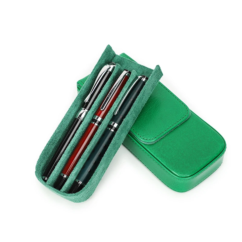 CONTACTS FAMILY Genuine Leather Pencil Case for Office  Detachable Pen Shockproof Holder Stationery Office School Supplies