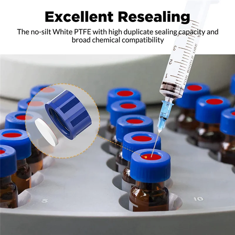 100 عبوة من قوارير العبث التلقائي، قوارير HPLC سعة 2 مل، قوارير كهرمانية 9-425 مع نقطة الكتابة والتخرج، غطاء لولبي، كهرماني