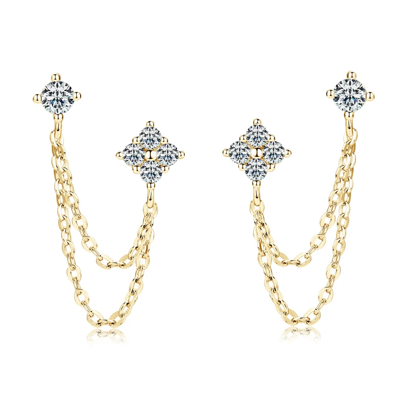 Lnngy 925 Sterling Silber Doppel Ohrstecker Kette Quaste Ohrringe Zertifiziert 3mm & 2mm Blume Moissanit Tropfen Ohrring für Frauen Geschenk – Detail 2